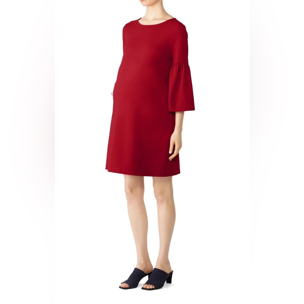 Ingrid & Isabel Maternity Red Flutter 3/4 Sleeve‎ Round Neck Mini Shift Dress M